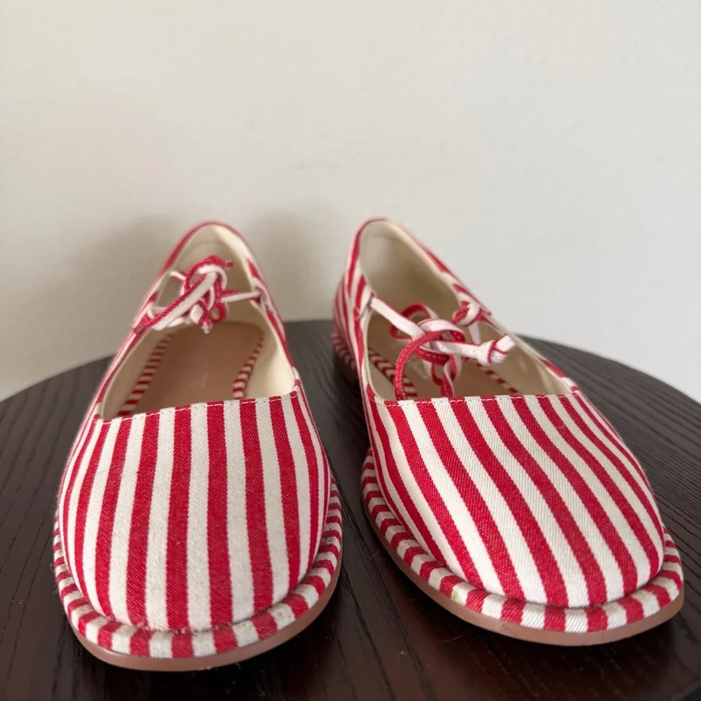Red & White Striped Women's Ballet Flats - Picture 3 of 6